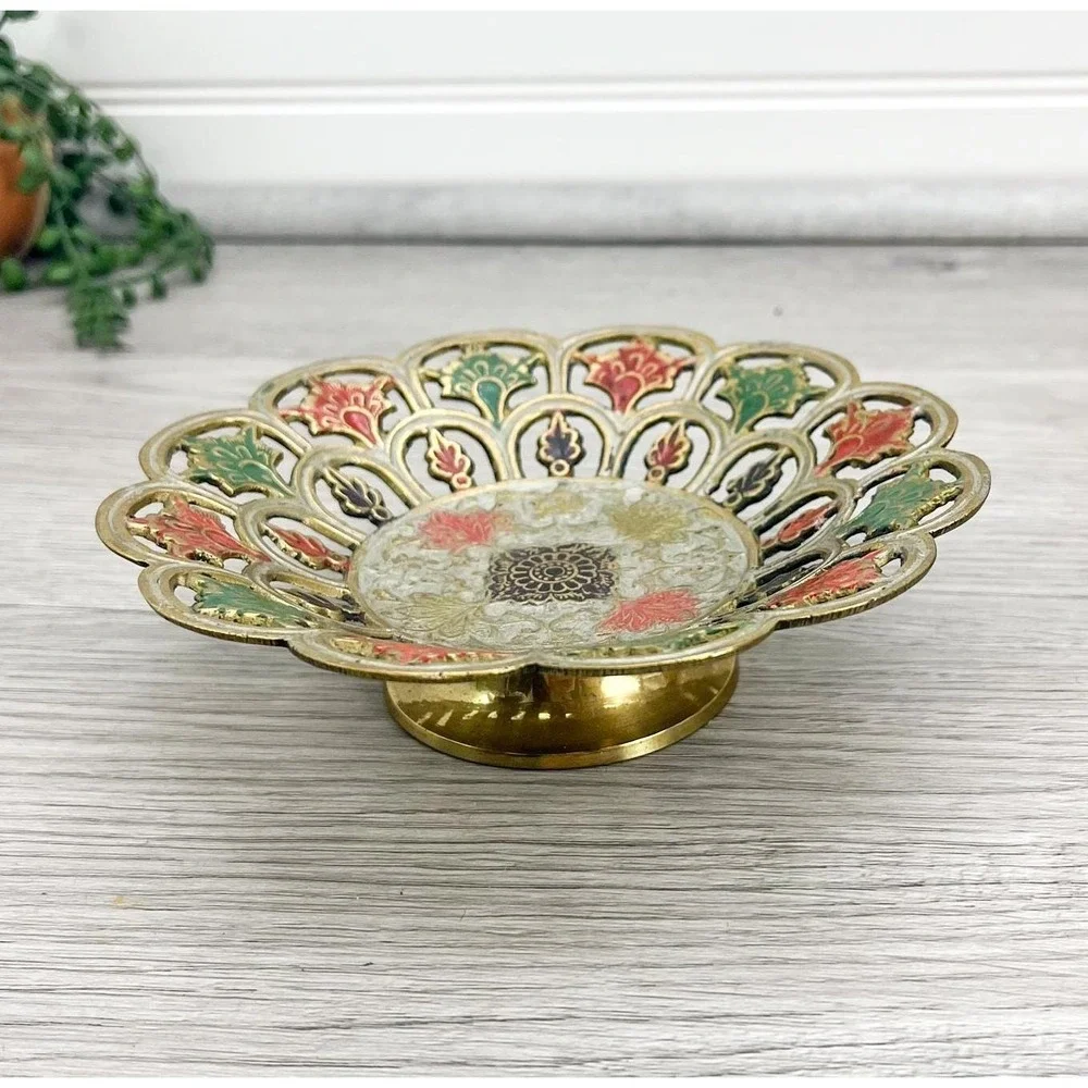 Vintage Enameled Brass Trinket Dish‎